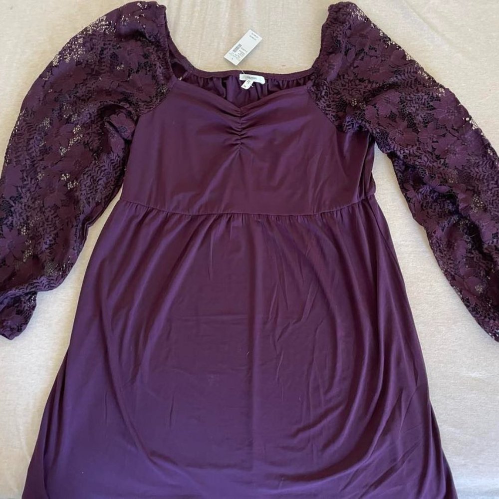 NWT Maurice xl cinched bodice mini dress with lace sleeves (sold out)